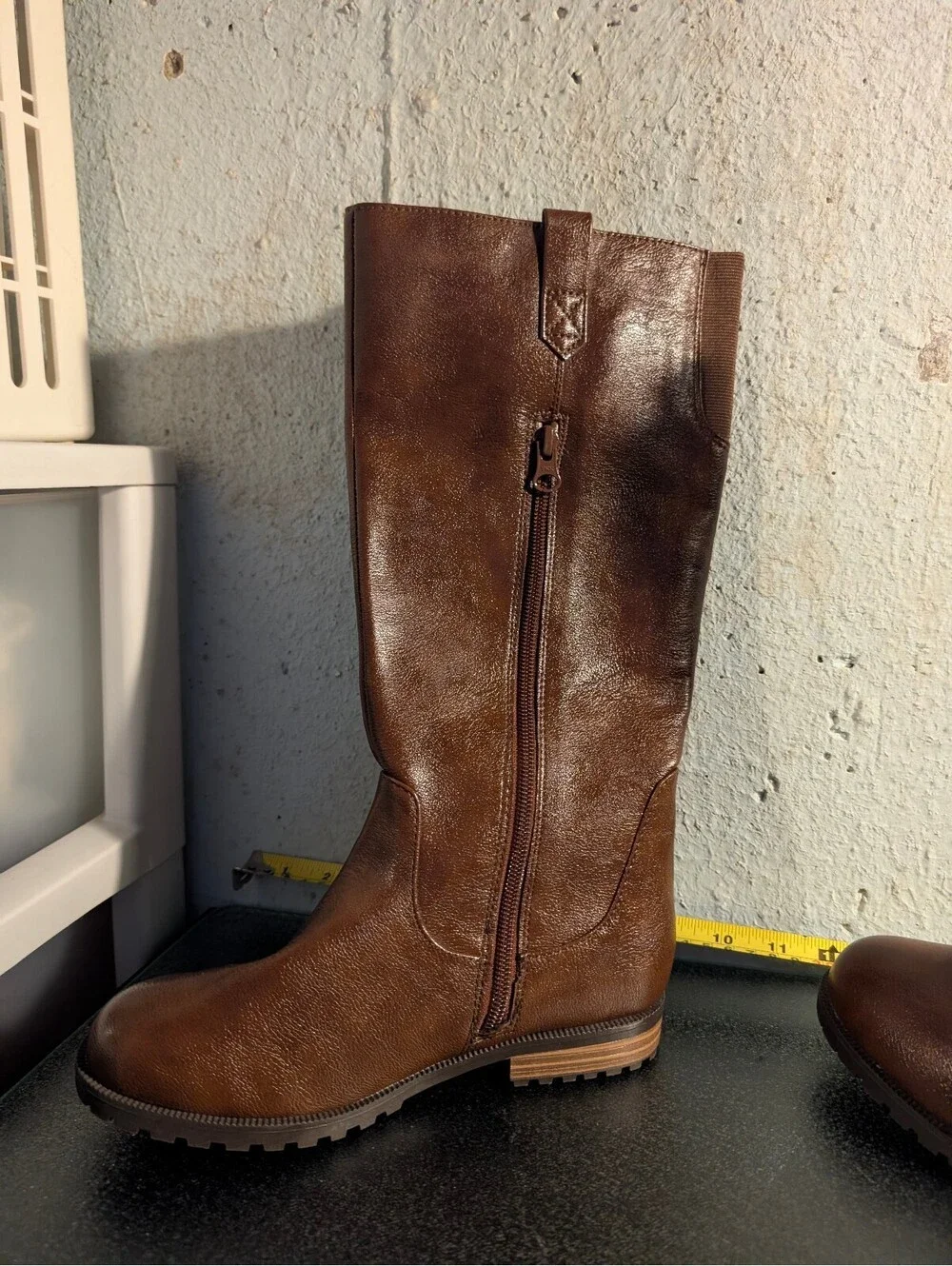 Cat & Jack Size 3 Tall Brown Riding Boots | Side Zip - Faux Leather